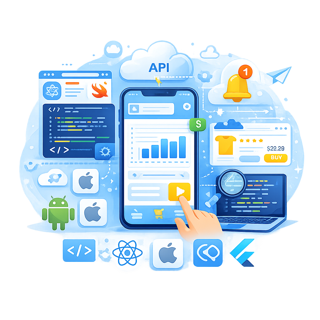 Mobile app development services creating scalable Android and iOS applications with modern UI and advanced technologies